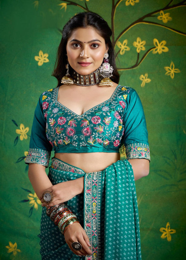 Amazing Green Color Georgette Fabric Designer Saree