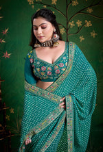 Amazing Green Color Georgette Fabric Designer Saree