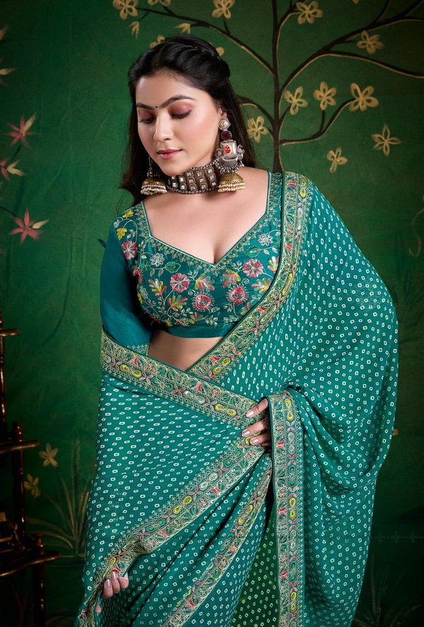 Amazing Green Color Georgette Fabric Designer Saree