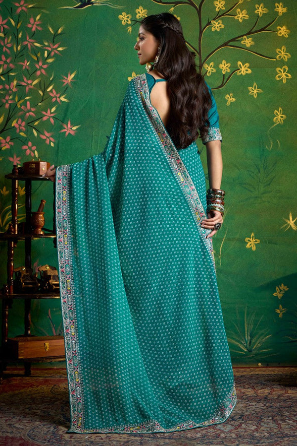 Amazing Green Color Georgette Fabric Designer Saree