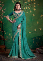 Amazing Green Color Georgette Fabric Designer Saree