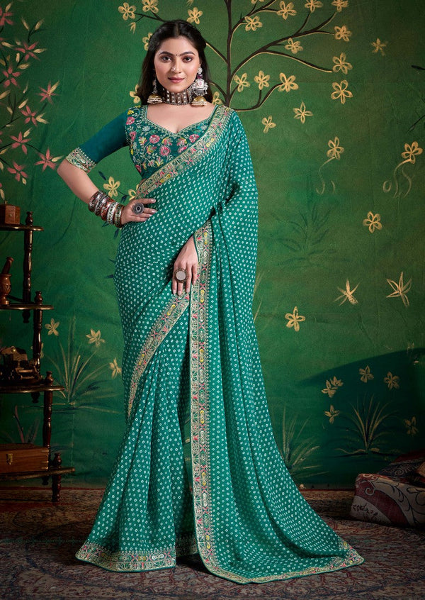 Amazing Green Color Georgette Fabric Designer Saree