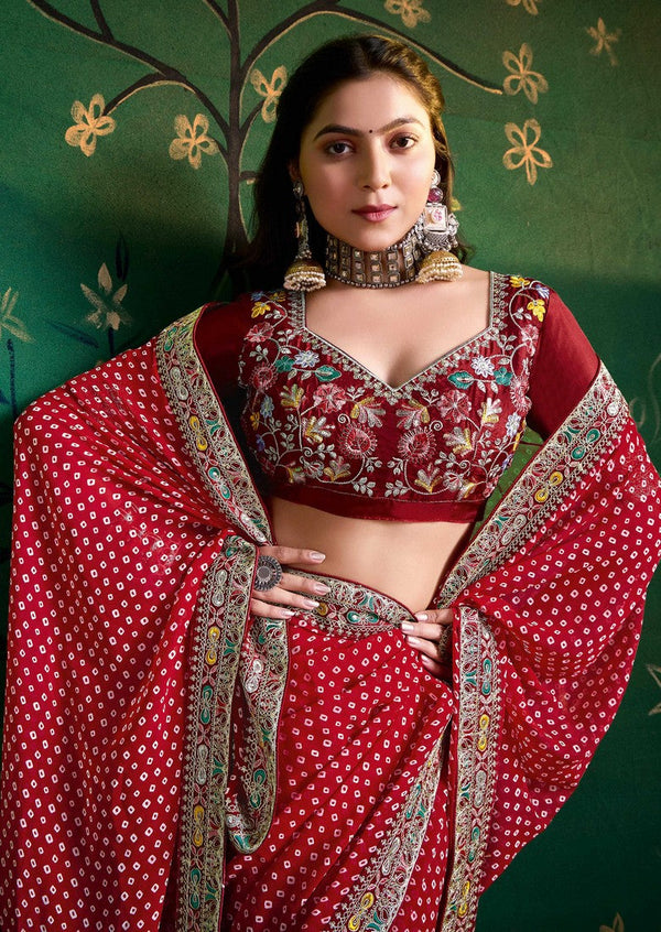 Amazing Maroon Color Georgette Fabric Designer Saree