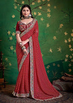 Amazing Maroon Color Georgette Fabric Designer Saree