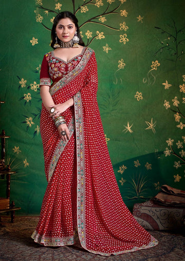 Amazing Maroon Color Georgette Fabric Designer Saree