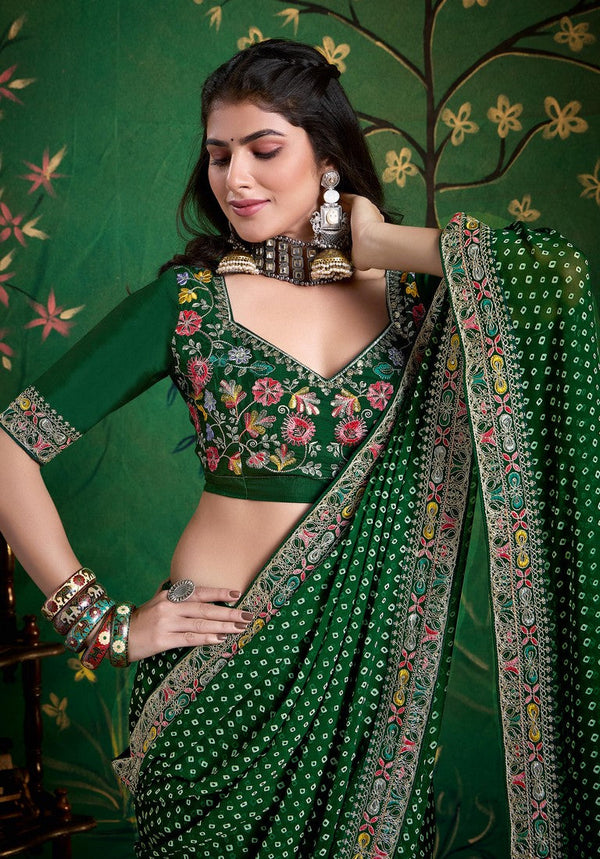 Amazing Green Color Georgette Fabric Designer Saree