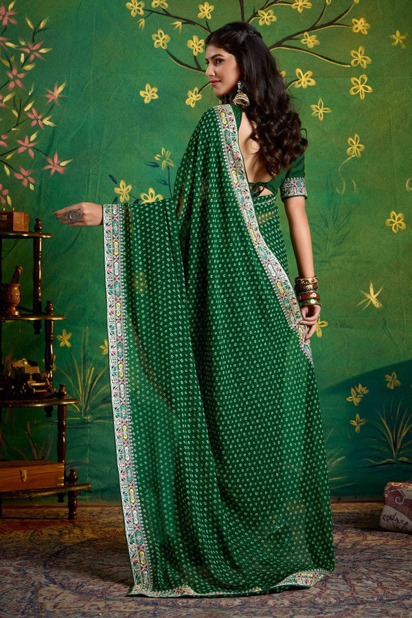 Amazing Green Color Georgette Fabric Designer Saree
