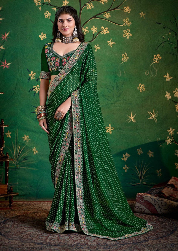 Amazing Green Color Georgette Fabric Designer Saree