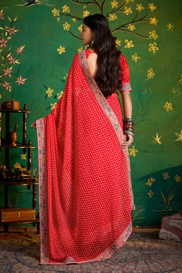Amazing Red Color Georgette Fabric Designer Saree