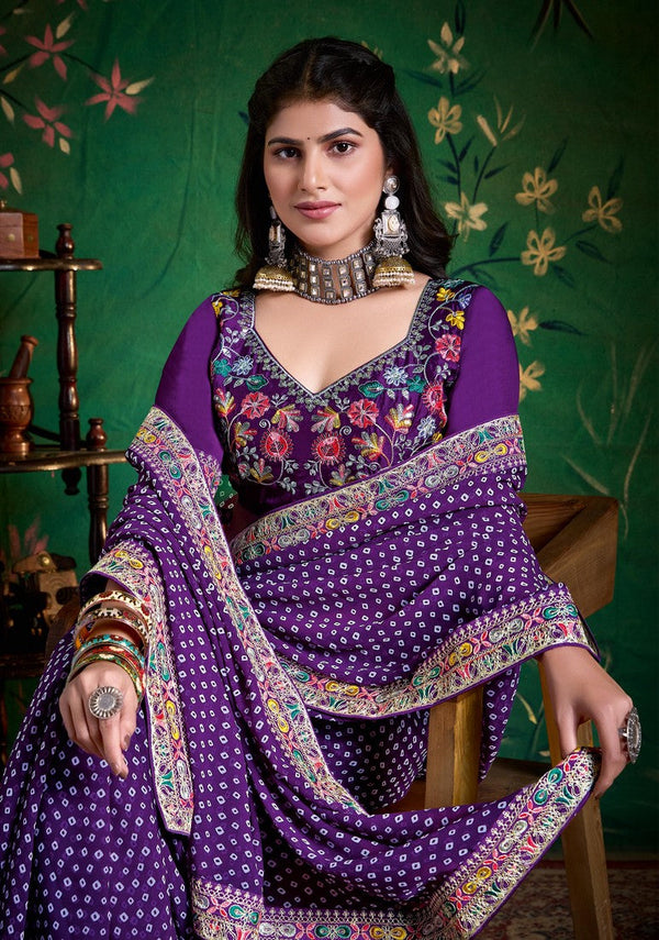 Amazing Purple Color Georgette Fabric Designer Saree