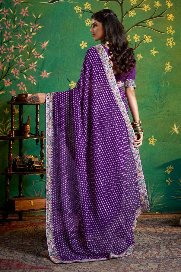 Amazing Purple Color Georgette Fabric Designer Saree