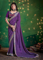 Amazing Purple Color Georgette Fabric Designer Saree