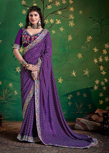 Amazing Purple Color Georgette Fabric Designer Saree