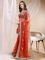 Pleasant Orange Color Banarasi Fabric Designer Saree