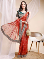 Pleasant Orange Color Crush Fabric Designer Saree