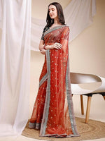 Pleasant Orange Color Crush Fabric Designer Saree