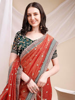 Pleasant Orange Color Crush Fabric Designer Saree