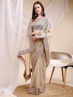 Pleasant Beige Color Silk Fabric Designer Saree