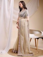 Pleasant Beige Color Silk Fabric Designer Saree