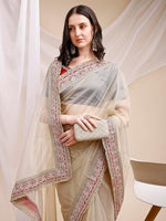 Pleasant Beige Color Silk Fabric Designer Saree