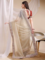 Pleasant Beige Color Silk Fabric Designer Saree