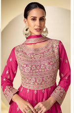Wonderful Pink Color Chinon Fabric Partywear Suit