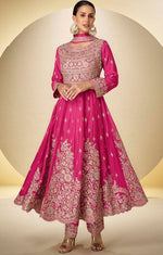 Wonderful Pink Color Chinon Fabric Partywear Suit