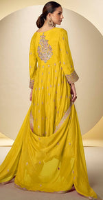Wonderful Yellow Color Chinon Fabric Partywear Suit