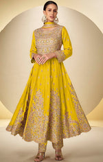 Wonderful Yellow Color Chinon Fabric Partywear Suit