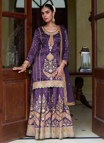 Dazzling Purple Color Silk Fabric Partywear Suit
