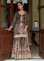 Dazzling Brown Color Silk Fabric Partywear Suit