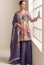 Amazing Multi Color Chinon Fabric Plazzo Suit