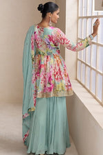 Amazing Multi Color Chinon Fabric Plazzo Suit