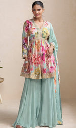 Amazing Multi Color Chinon Fabric Plazzo Suit