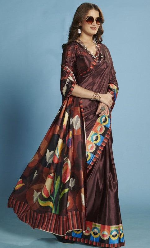 Amazing Wine Color Silk Fabric Casual Saree