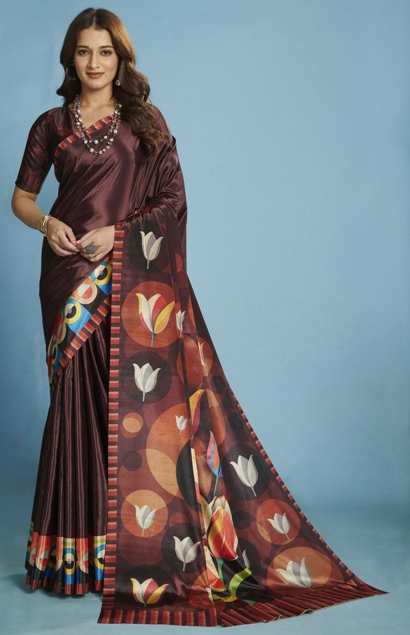 Amazing Wine Color Silk Fabric Casual Saree
