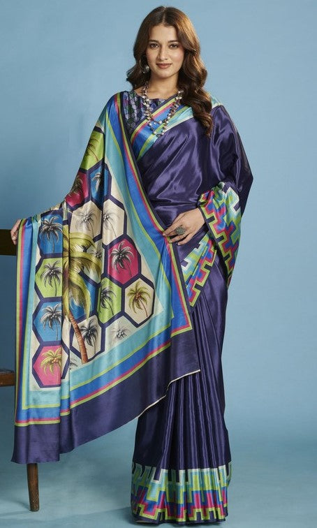 Amazing Navy Blue Color Silk Fabric Casual Saree