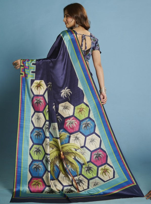 Amazing Navy Blue Color Silk Fabric Casual Saree