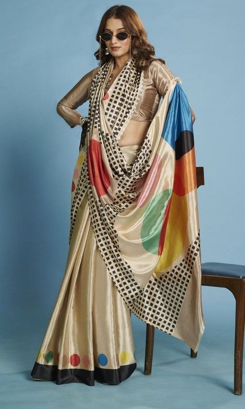 Amazing Beige Color Silk Fabric Casual Saree