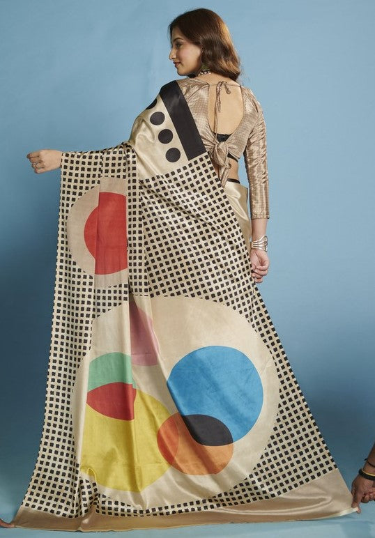 Amazing Beige Color Silk Fabric Casual Saree