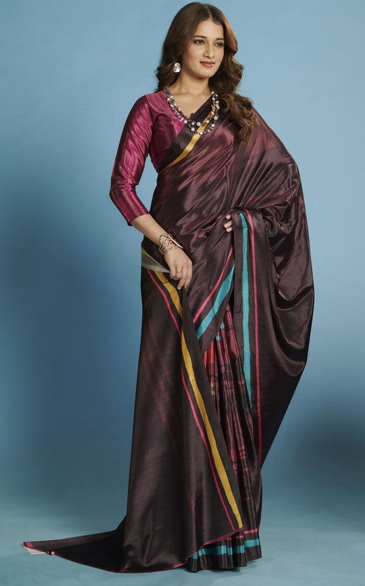 Amazing Wine Color Silk Fabric Casual Saree