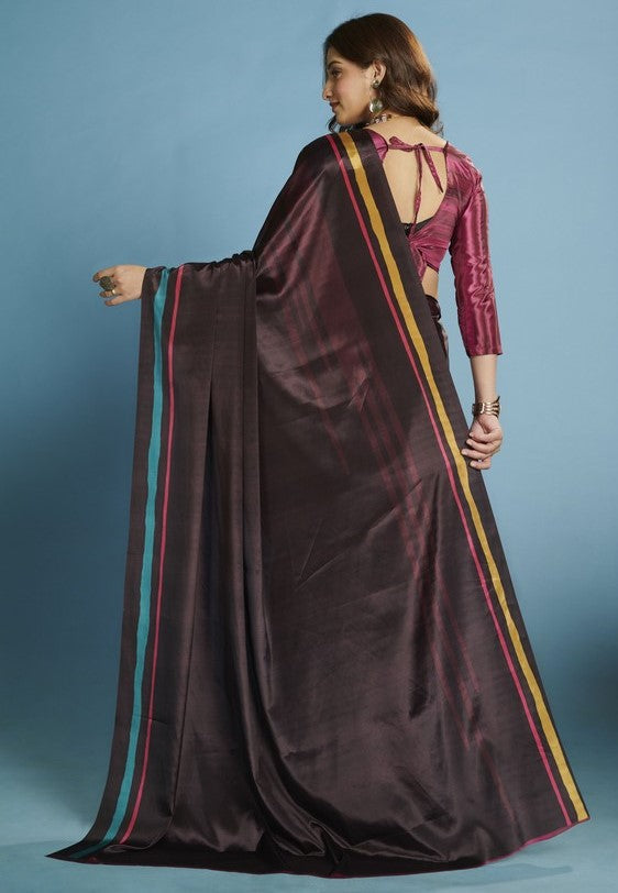 Amazing Wine Color Silk Fabric Casual Saree