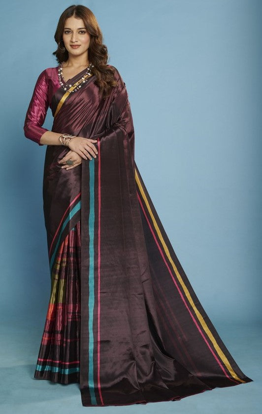 Amazing Wine Color Silk Fabric Casual Saree