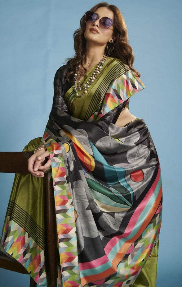 Amazing Green Color Silk Fabric Casual Saree