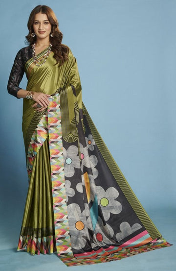 Amazing Green Color Silk Fabric Casual Saree