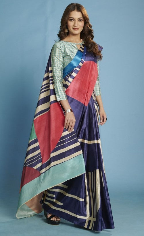 Amazing Navy Blue Color Silk Fabric Casual Saree