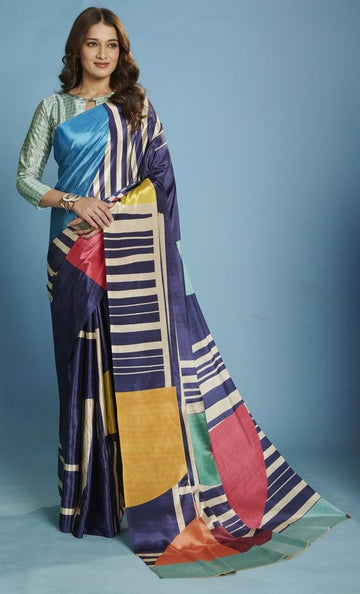 Amazing Navy Blue Color Silk Fabric Casual Saree
