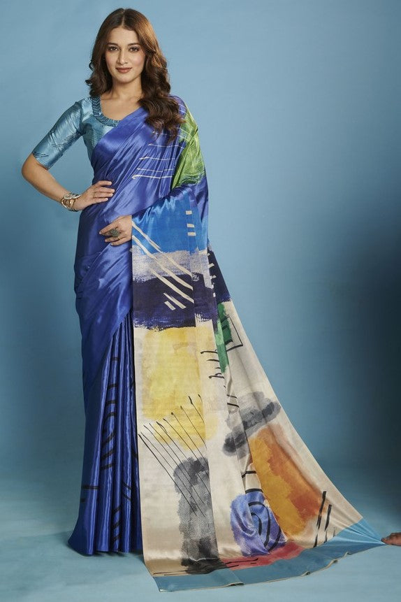 Amazing Blue Color Silk Fabric Casual Saree