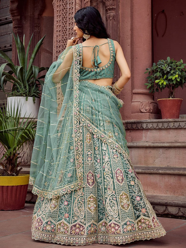 Charming Green Color Net Fabric Party Wear Lehenga