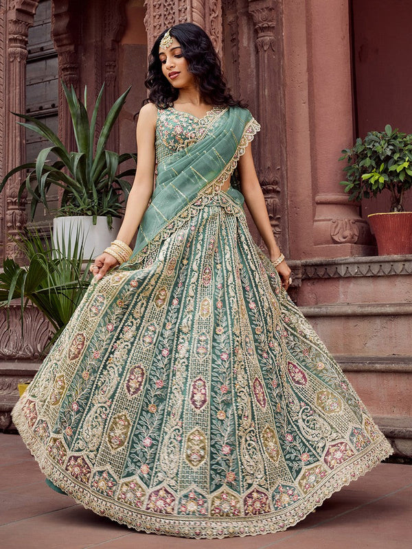Charming Green Color Net Fabric Party Wear Lehenga